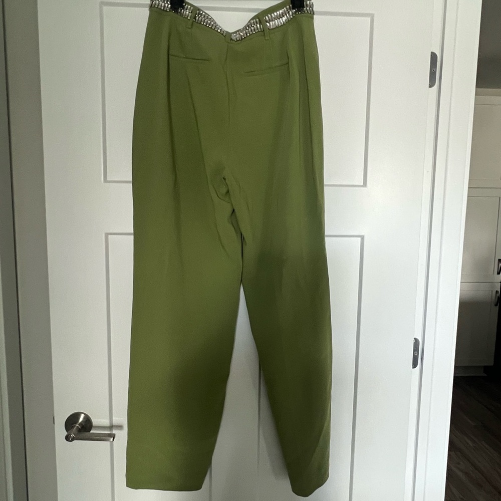 New Cinq A Sept Cheyenne Stacked jewelry embellished green pant. - Picture 2 of 6